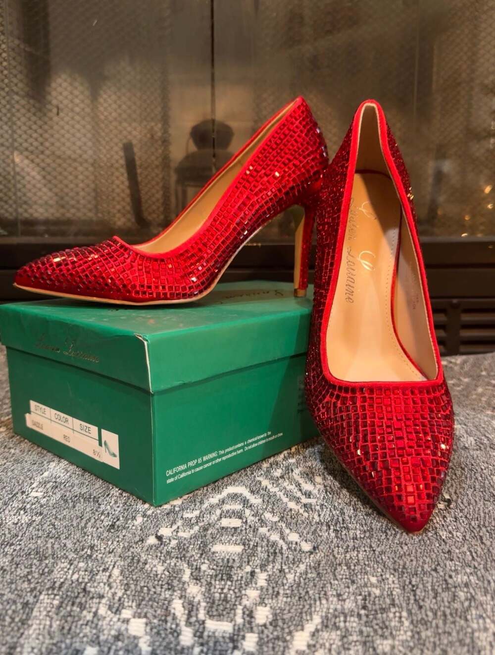 Lauren Lorraine Dazzle Red Rhinestone Closed Toe Stiletto Heel Pumps